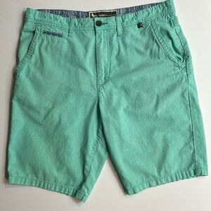 Modern Amusement 100% Cotton flat front green shorts Waist 36